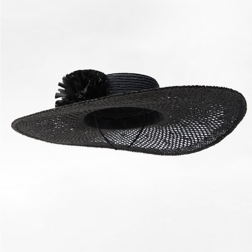 NWT BLACK FLORAL RAFFIA PICTURE HAT small